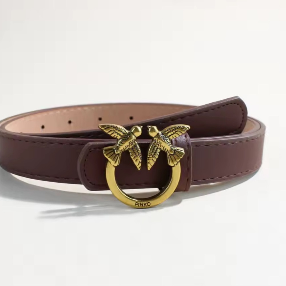 Pu Leather Belt with Gold Double Bird Buckle 105 cm